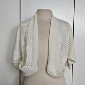 Vintage Cream knit open shrug with a rolled collar